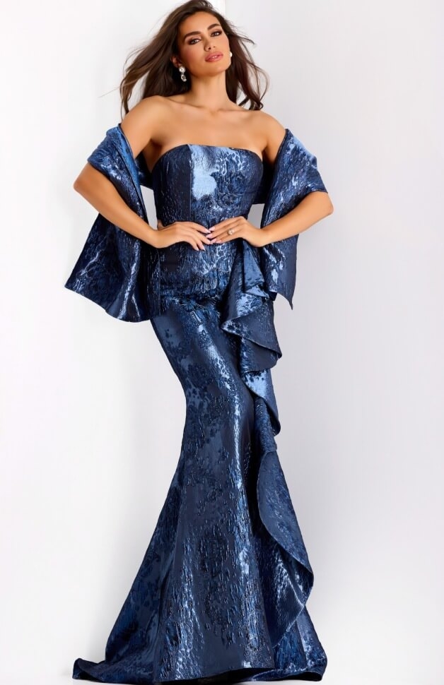 Model wearing a gown by JOVANI